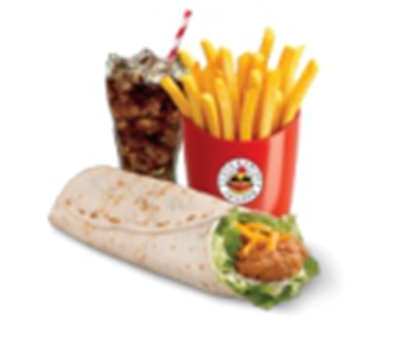 Spicy Chicken Wrap & French Fries & Soda.